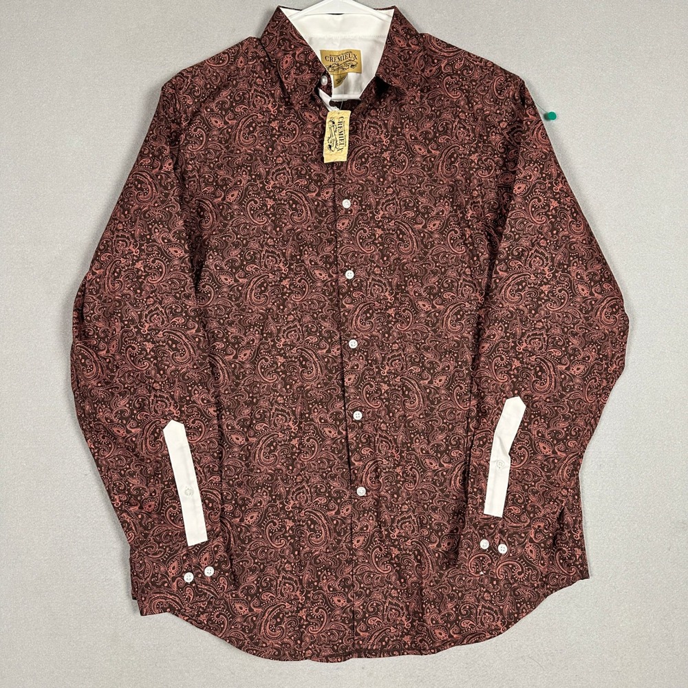 NEW Daniel Cremieux Shirt Mens Large Premium Denim Brown Paisley Button Down